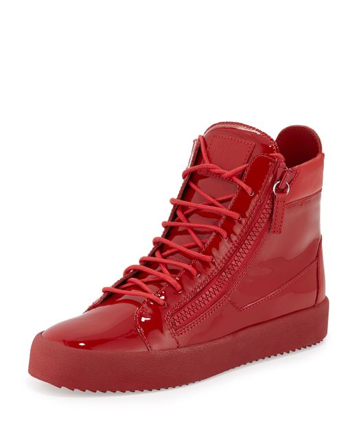 Giuseppe zanotti Men's Patent Leather High-top Sneaker in Red | Lyst