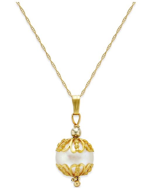 Macy&#39;s Cultured Freshwater Pearl Pendant Necklace (9-1/2mm) In 14k Gold in Gold (Yellow Gold ...