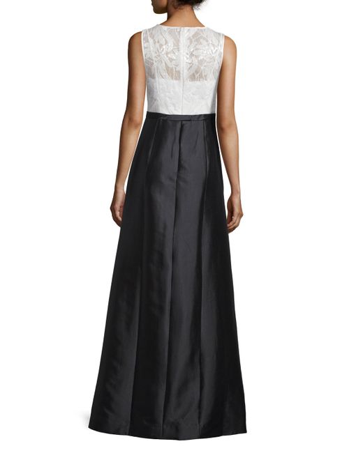 Teri jon Sleeveless Lace-bodice Colorblock Gown in Black | Lyst