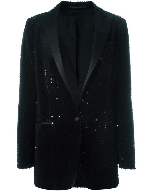 Tagliatore Sequin Tuxedo Blazer in Black | Lyst