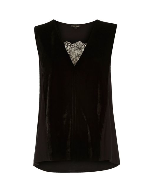  River  island  Black Velvet Lace Insert Sleeveless  Top in 