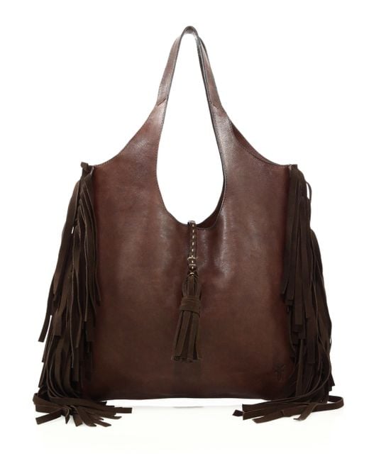 Frye Farrah Fringed Leather & Suede Shoulder Bag in Brown (dark brown ...
