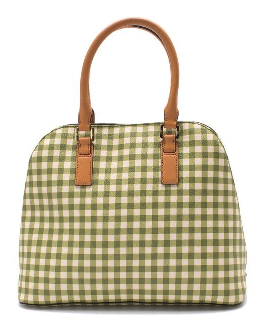 Tory burch Kerrington Gingham Open Dome Tote in Green - Save 16% | Lyst