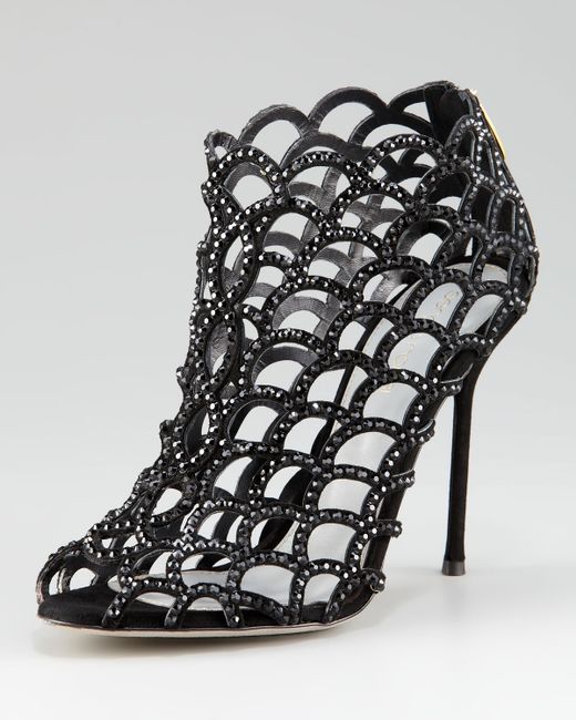 Sergio rossi Crystal Cutout Shoe Bootie in Black - Save 63% | Lyst
