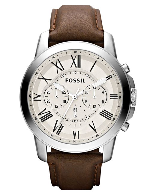 Fossil Men's Chronograph Grant Brown Leather Strap Watch 44mm Fs4735 in ...