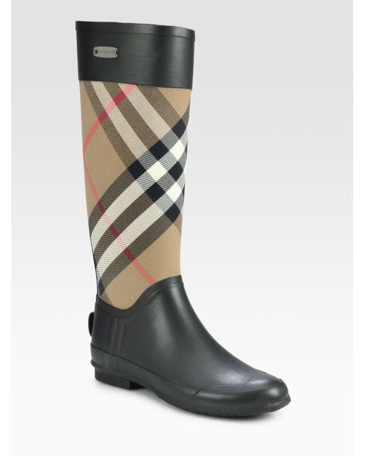Burberry Clemence Check Canvas Rain Boots in Beige | Lyst