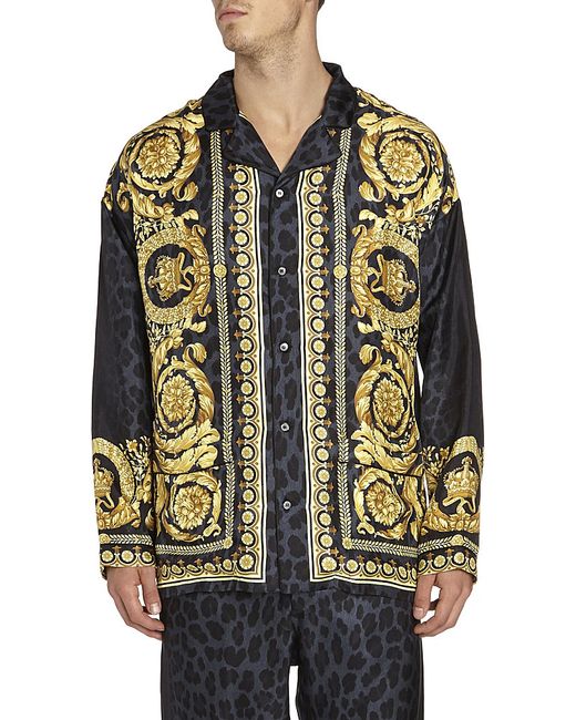 Versace Baroque & Star Printed Long-sleeve Silk Shirt in Multicolor for ...