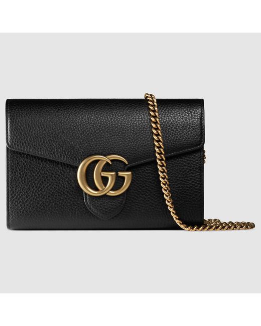Gucci GG Marmont Leather Mini Chain Bag in Black | Lyst