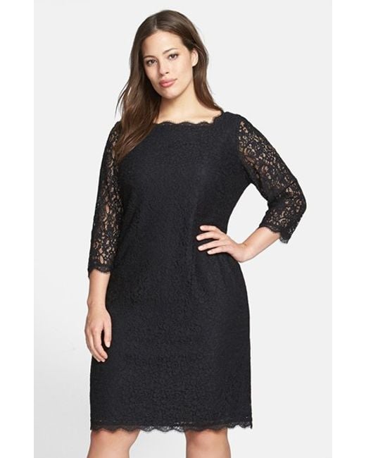 Adrianna papell Lace Overlay Sheath Dress in Black | Lyst