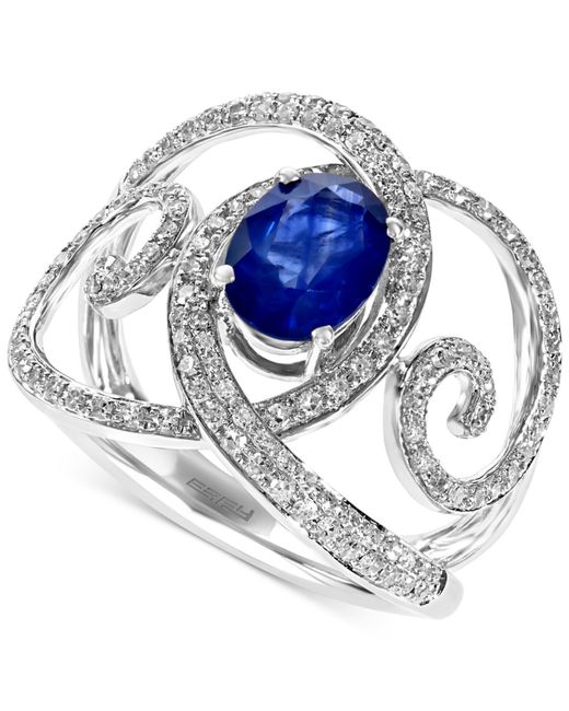 Vintage Effy Yellow Sapphire Diamond Ring 14K White Gold 