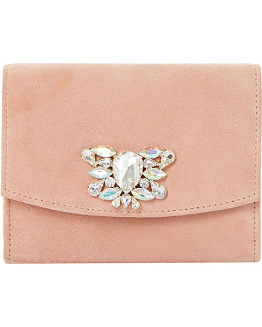 Dune Pink Bernadette Embellished Suede Clutch Bag, Women's, Blush