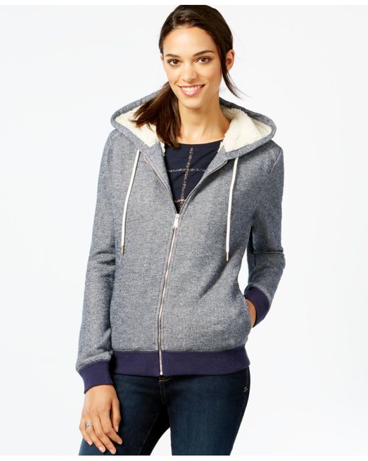 Tommy hilfiger Faux-fur-lined Hoodie in Blue (Core Navy) | Lyst