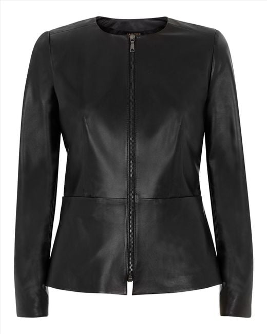 Jaeger Leather Waisted Jacket in Black | Lyst