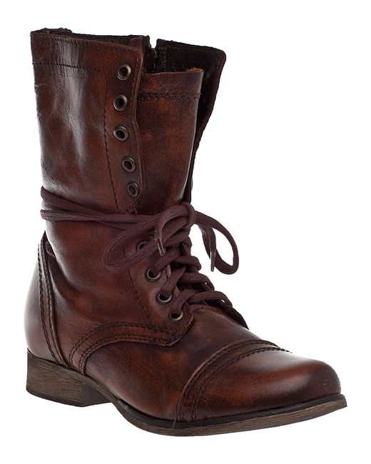 Steve madden Troopa Lace-up Boot Brown Leather in Brown (Brown Leather ...