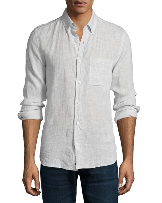 7 for all mankind Long-sleeve Linen Shirt in White for Men (LIGHT GREY ...