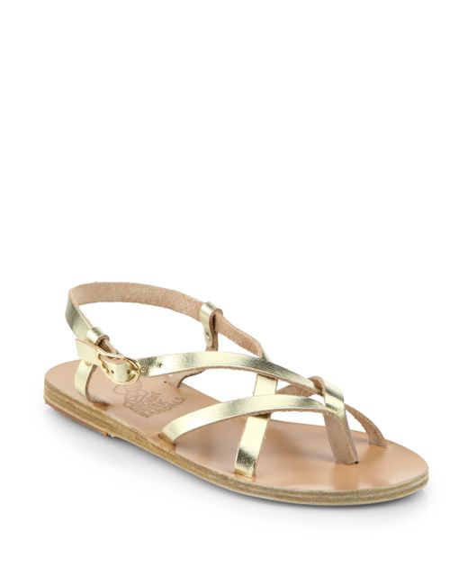 Ancient greek sandals Semele Criss-cross Leather Sandals in Gold | Lyst