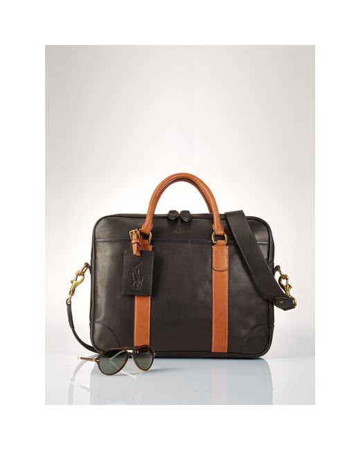 polo ralph two tone leather briefcase in black for black cognac lyst polo ralph two tone leather briefcase in black for black cognac lyst