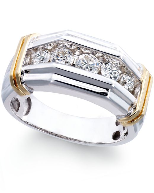 Macy&#39;s Men&#39;s Diamond (1 Ct. T.w.) Ring In 10k White And Yellow Gold in Pink (white) | Lyst