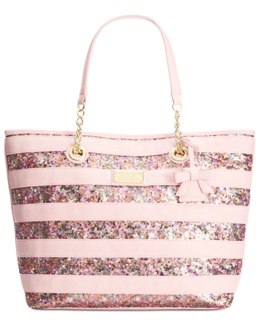 Betsey Johnson Macy's Exclusive Stripe Sequin Tote In Pink (Blush) | Lyst