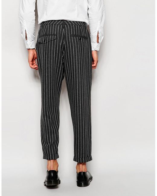Asos Wide Leg Trousers In Pinstripe Charcoal in Black for Men (Charcoal ...