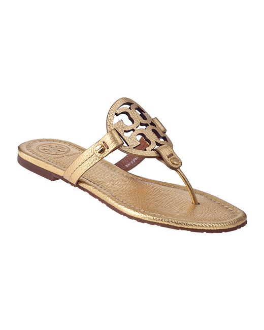 Tory burch Miller Thong Sandal Gold Leather in Gold (Gold Leather ...