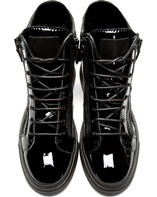 giuseppe zanotti patent black sneakers