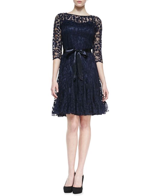 Teri jon 3/4sleeve Lace Overlay Cocktail Dress in Blue (NAVY) Lyst