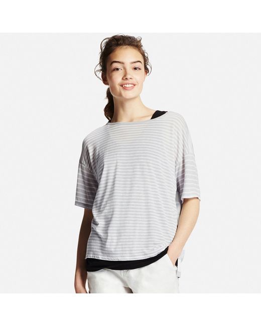 Uniqlo Women's Modal Linen Boxy T-shirt in Gray (LIGHT GRAY) | Lyst