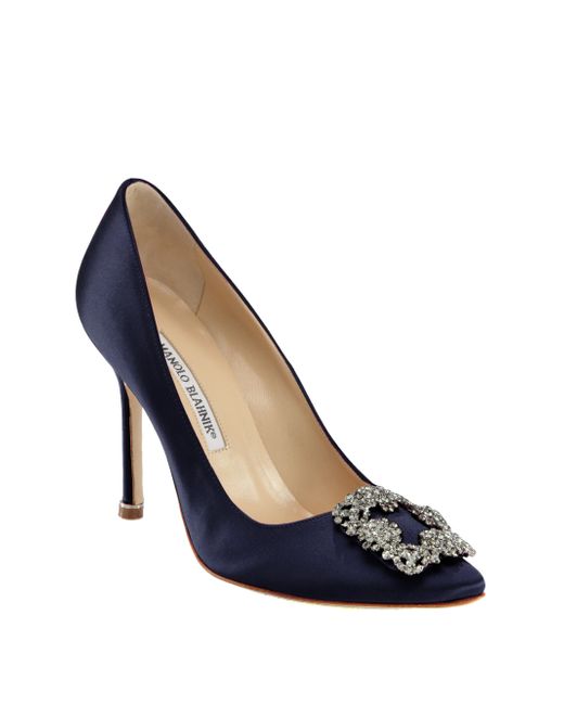 manolo blahnik hangisi 105 satin pumps in blue lyst manolo blahnik hangisi 105 satin pumps in blue lyst