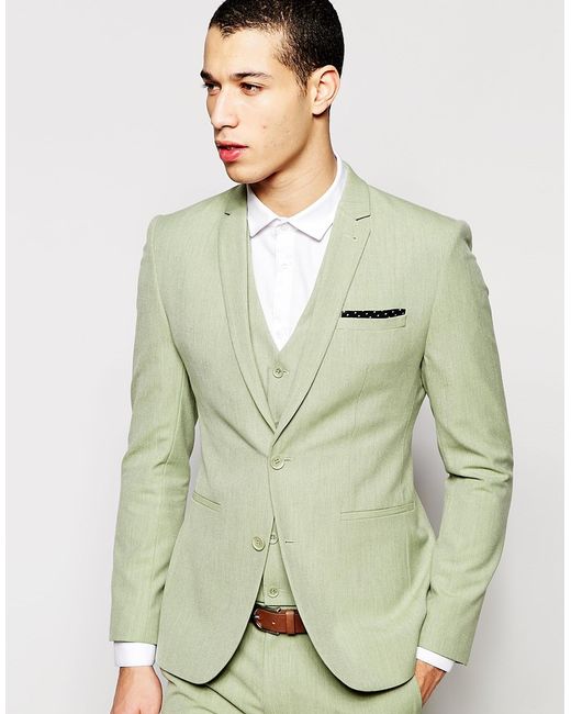 Asos Super Skinny Suit Jacket  In Sage Green Light  Green 