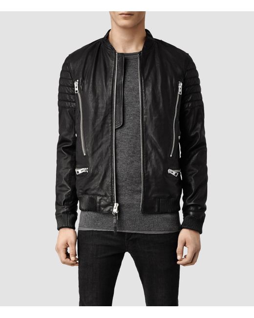 Allsaints Sanderson Leather Bomber Jacket in Black for Men | Lyst
