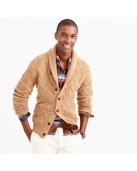 J.crew Italian Cashmere Cable-knit Shawl Cardigan in Beige for Men ...