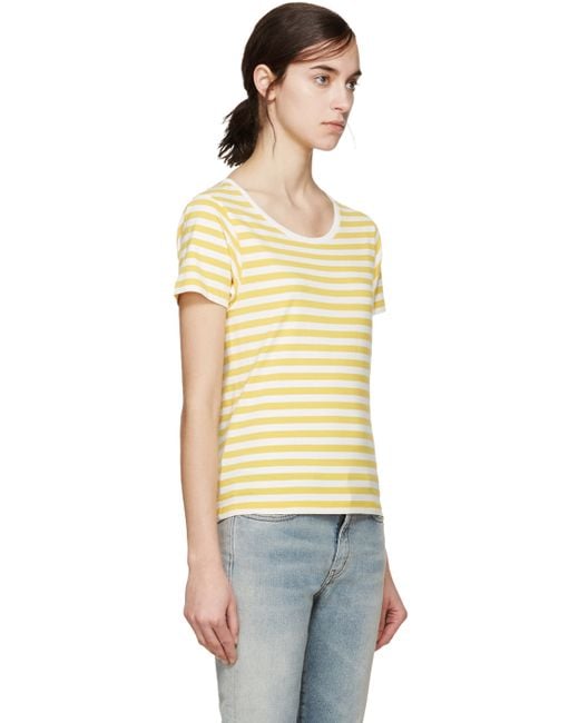 Saint laurent Yellow And White Striped T-shirt in Yellow | Lyst