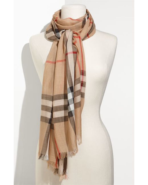 Burberry Giant Check Print Wool & Silk Scarf in Brown (CLASSIC) | Lyst