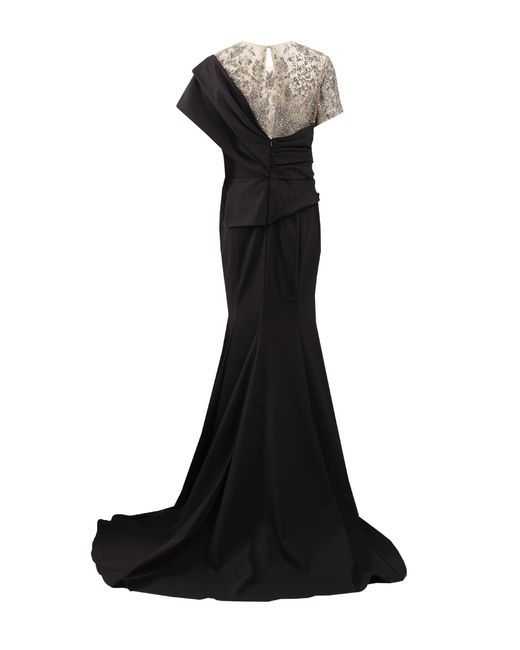 Marchesa Crystal Illusion Jersey Gown in Black | Lyst