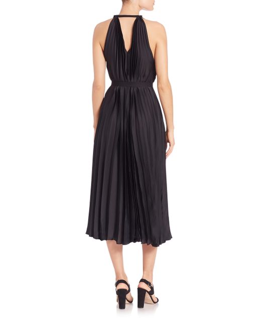 Tome Pleated Satin Halter Dress in Black | Lyst