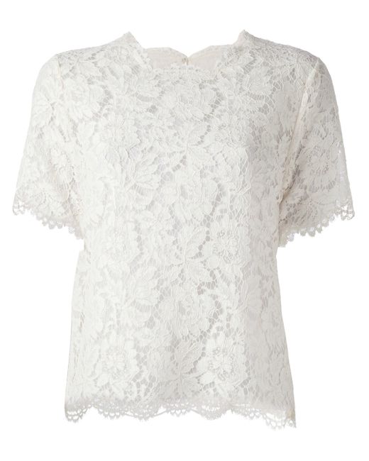 Valentino Floral Lace Blouse in White - Save 30% | Lyst