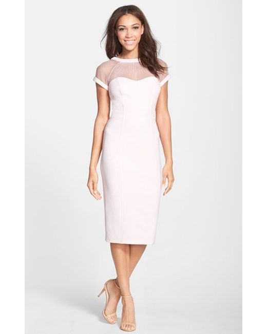 Maggy london Illusion Yoke Crepe Sheath Dress in Pink (BLUSH) | Lyst