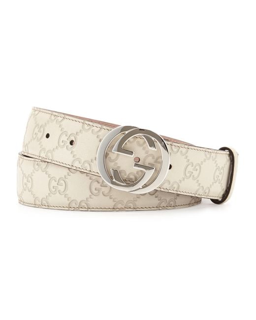 Gucci Interlocking G-buckle Leather Belt in White (MEDIUM WHITE) | Lyst
