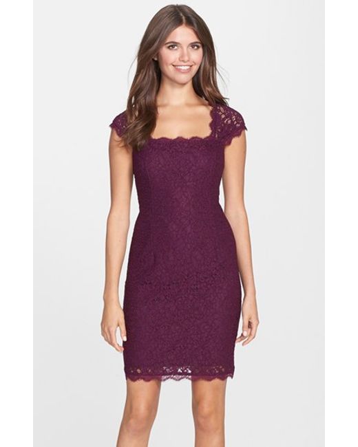 Adrianna papell Lace Sheath Dress in Purple (mulberry) | Lyst