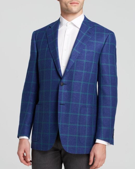 Canali Blue Textured Windowpane Check Sport Coat Classic Fit