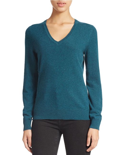 Lord & taylor Plus Cashmere V-neck Sweater in Blue (Teal Heather) | Lyst