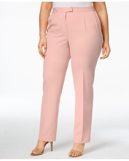 Tahari Plus Size Straight-leg Pants in Pink (Bright Pink) - Save 45% | Lyst