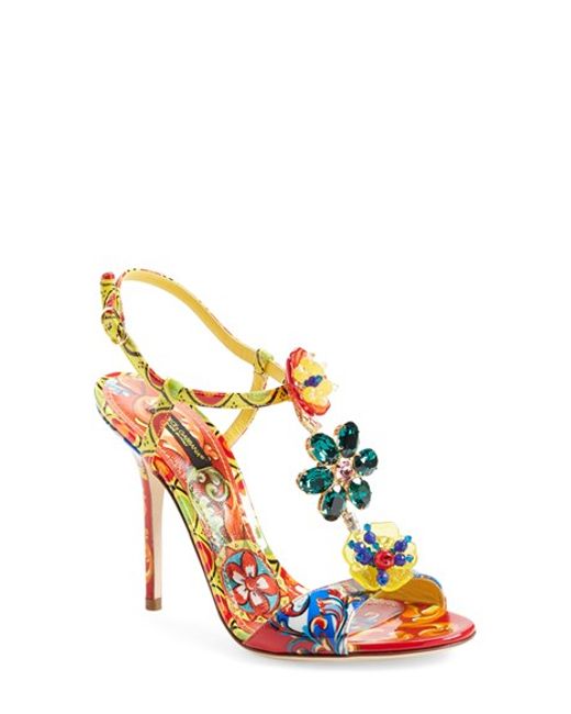 Dolce & gabbana Jeweled T-strap Sandal in Multicolor (MULTI COLOR) | Lyst