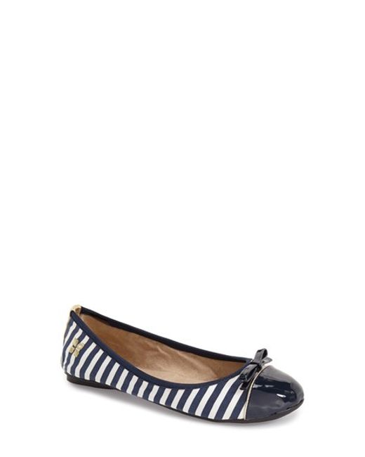 blue and white striped ballet flats