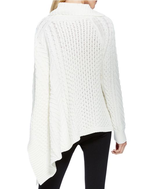 Vince camuto Mixed Cable-knit Asymmetrical Sweater in White (Antique
