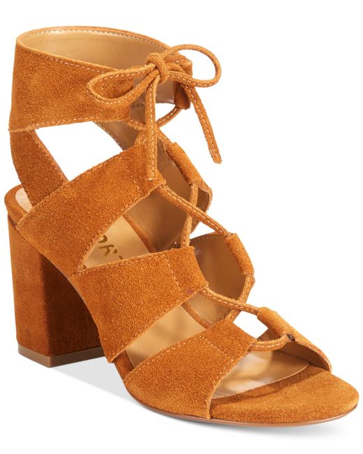 heel boots suede high up lace Heel Sandals in Lyst Brown Suede) up Block 31 Save Lace (Cognac heel boots suede high up lace Heel Sandals in Lyst Brown Suede) up Block 31 Save Lace (Cognac