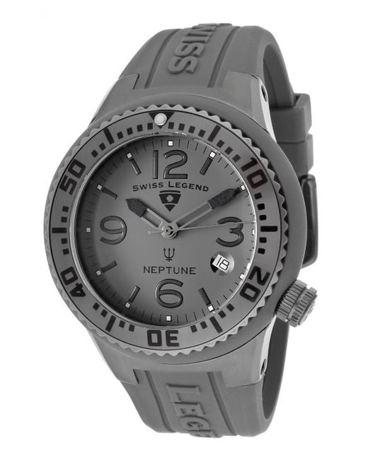 Swiss Legend Neptune (44 Mm) Grey Silicone & Dial White Calendar In 