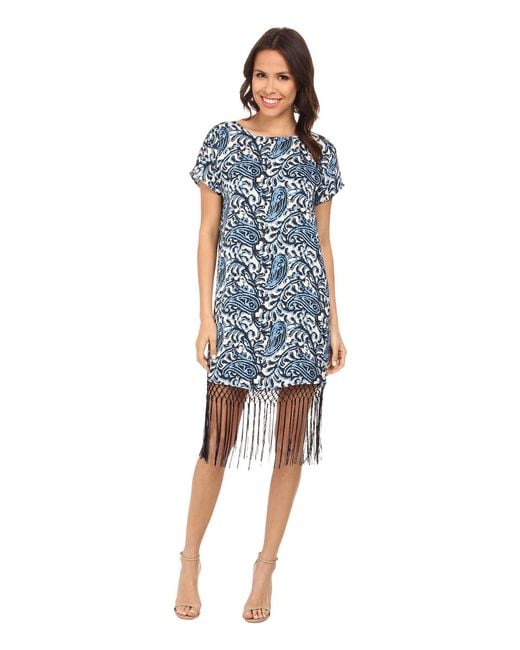 Michael Kors Womens Kathumar Fringe Dress Heritage Blue - Dresses Michael Kors Womens Kathumar Fringe Dress Heritage Blue - Dresses