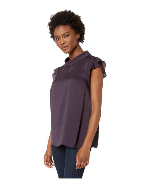 Download Lyst - Vince Camuto Ruffled Sleeveless Mock Neck Hammer Satin Blouse in Purple - Save 45%